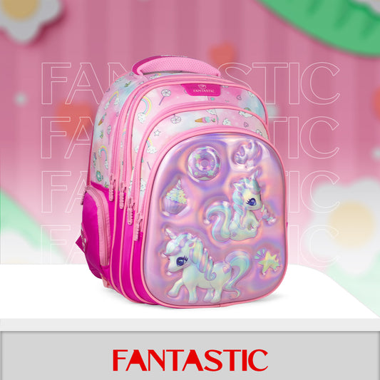 QY 007 حقيبة ظهر مدرسية فانتاستيك المدرسية ، ٤٠ سم، متعددة الجيوب، تصاميم كرتونية ثلاثية الأبعاد، مجموعة متنوعة )