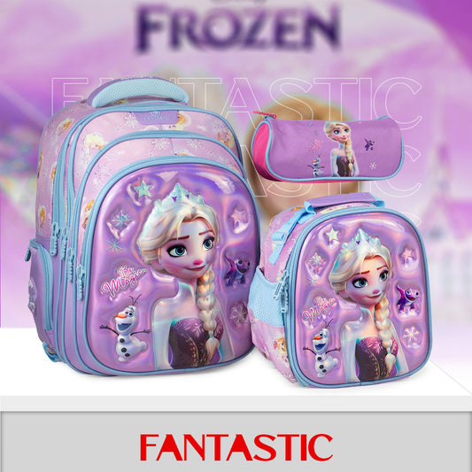 QY008 حقيبة مدرسية فانتاستيك فروزن ، طقم ٣ قطع، حقيبة ظهر مع حقيبة طعام ومقلمة، بنفسجي وأزرق، 17