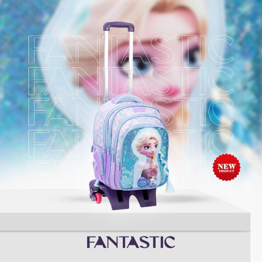 حقيبة مدرسية فانتاستيك فروزن مع QY011T ضهر مبطن وترولى فك وتركيب،مقاس17